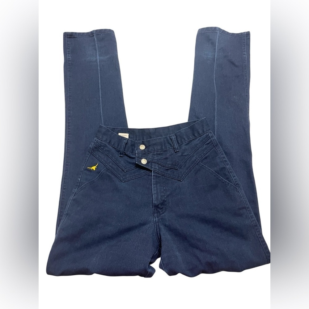 Vtg Jewell's Classic Bottoms Dark Blue V Front Hi Waisted Bareback Western Jeans